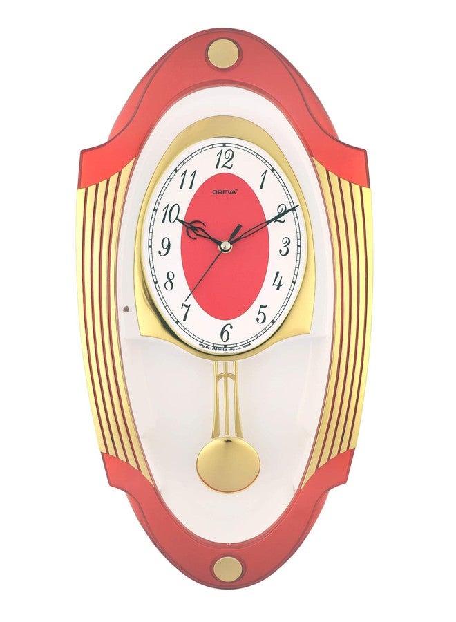 أوريفا ساعة حائط تناظرية ببندول موسيقي بلاستيكي من أوريفا (24.2 سم × 7.2 سم × 51.0 سم، أحمر، Aq-2067) - Image 1